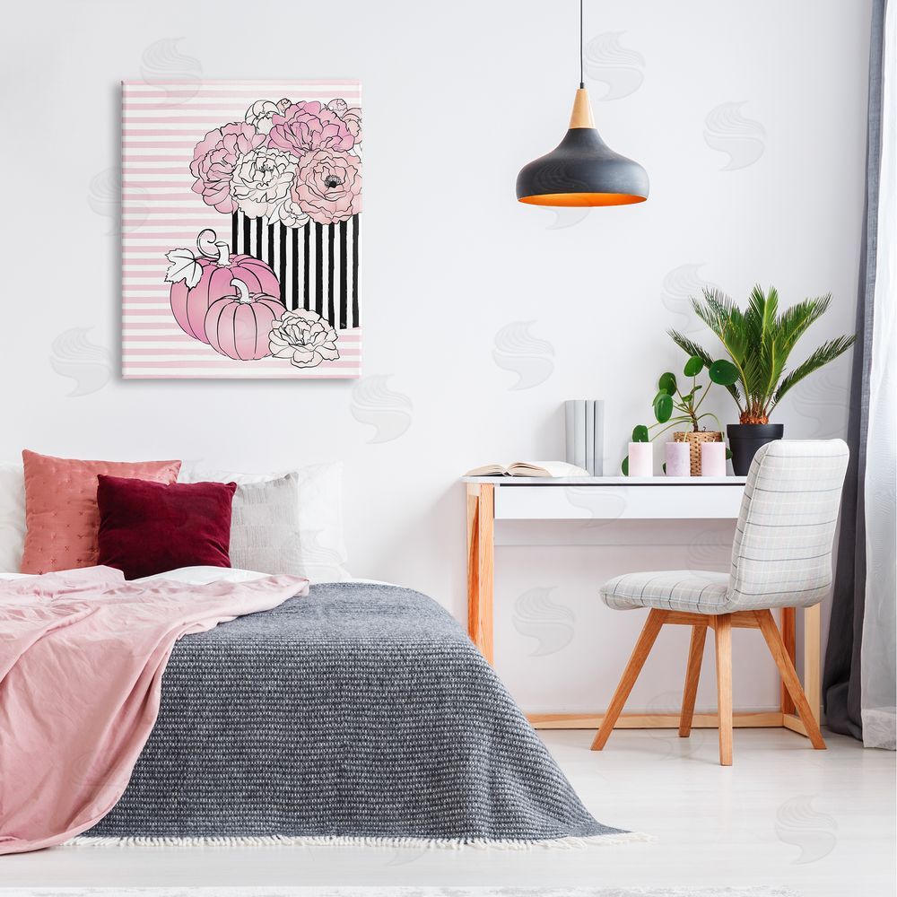 Martina Pavlova Pink Florals & Pumpkins Canvas Wall Art Print in Room