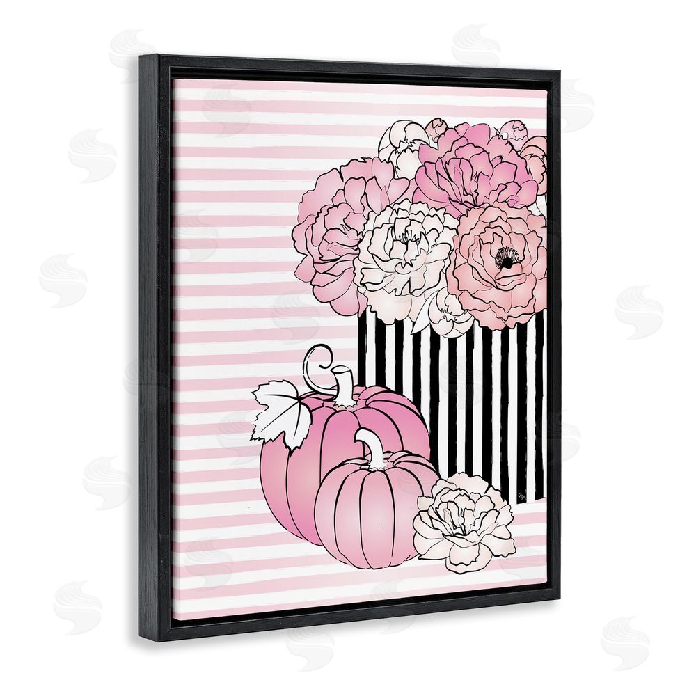 Martina Pavlova Pink Florals & Pumpkins Black Floating Frame Canvas Wall Art Print