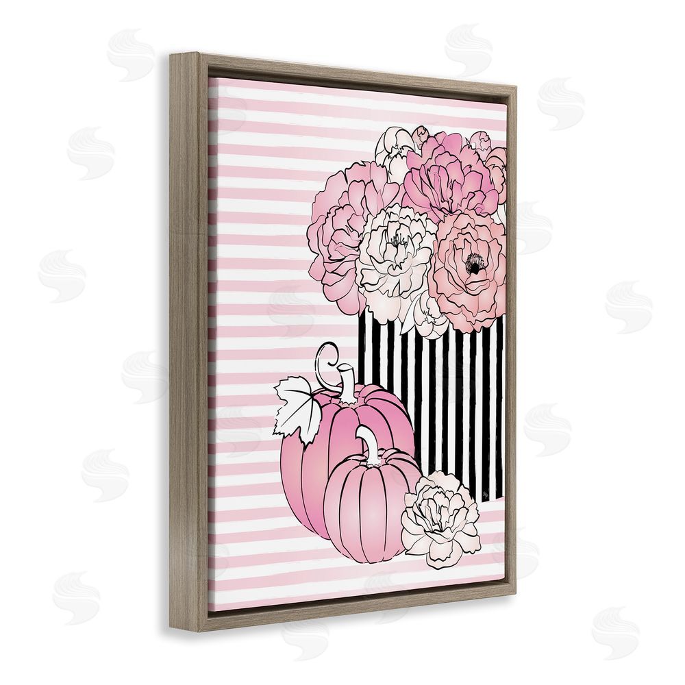 Martina Pavlova Pink Florals & Pumpkins Brown Floating Frame Canvas Wall Art Print