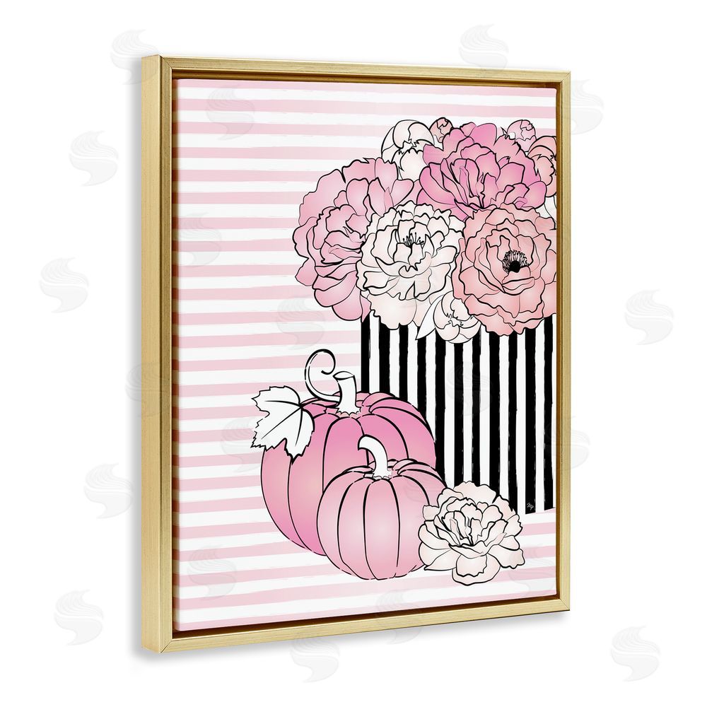 Martina Pavlova Pink Florals & Pumpkins Gold Floating Frame Canvas Wall Art Print