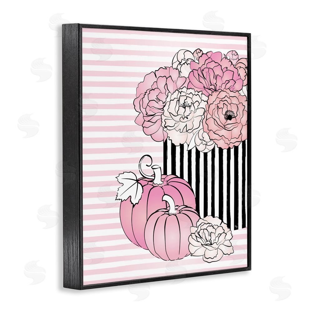 Martina Pavlova Pink Florals & Pumpkins Black Framed Giclee Wall Art Print