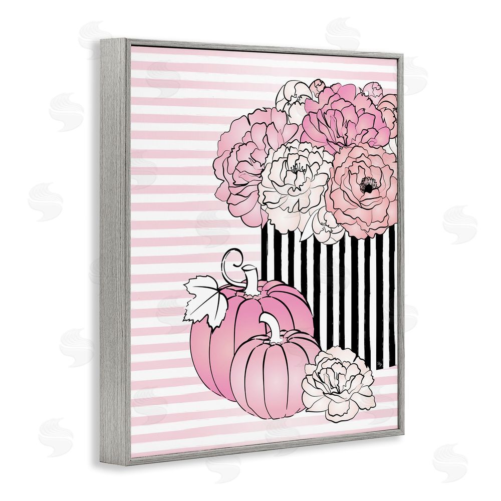 Martina Pavlova Pink Florals & Pumpkins Gray Framed Giclee Wall Art Print