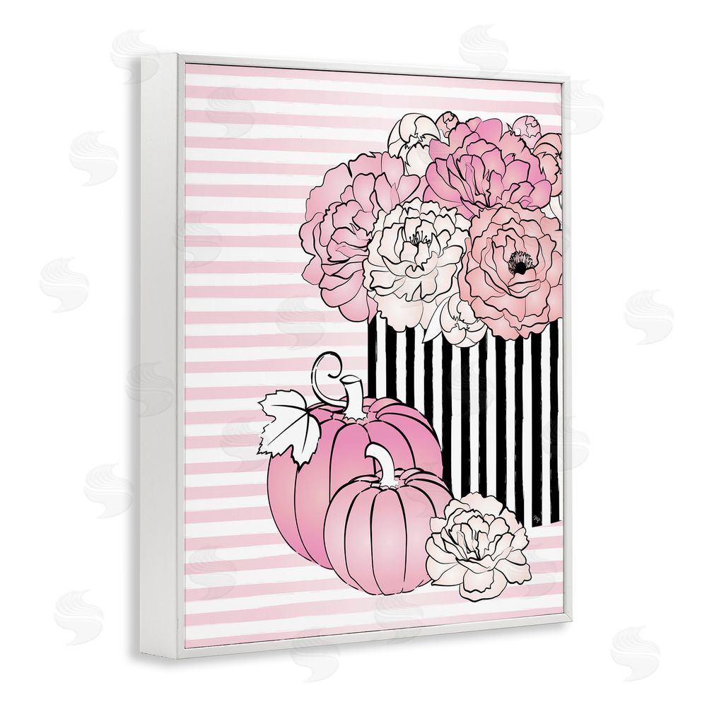 Martina Pavlova Pink Florals & Pumpkins White Framed Giclee Wall Art Print