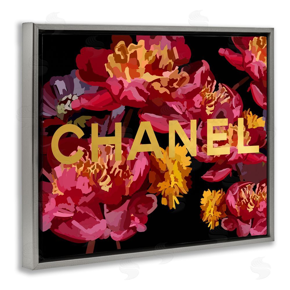 Amelia Noyes Glam Brand Blossoms Grey Floating Frame Canvas Wall Art Print