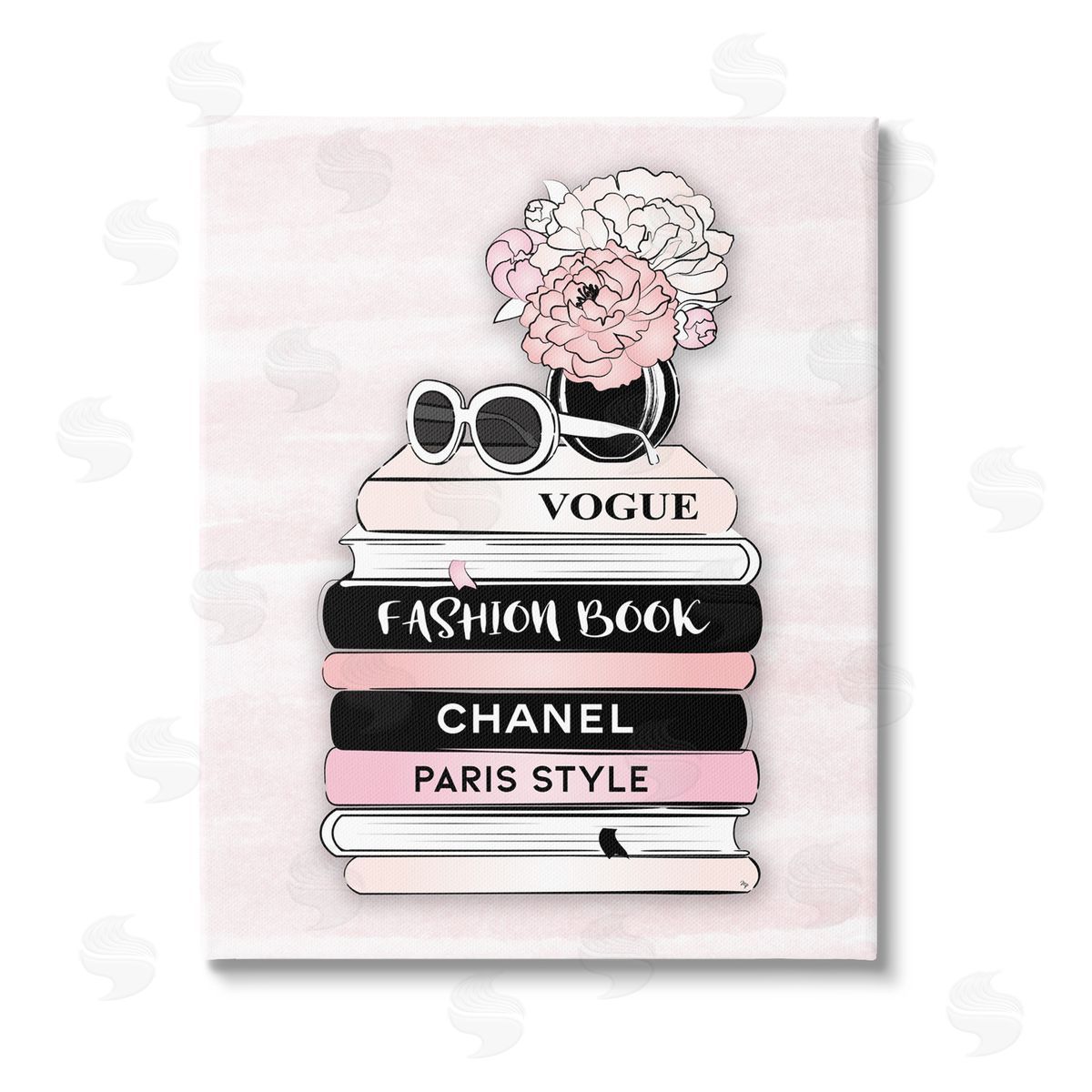 Martina Pavlova Pink Fashion Bookstack Stretched Canvas Wall Art Print