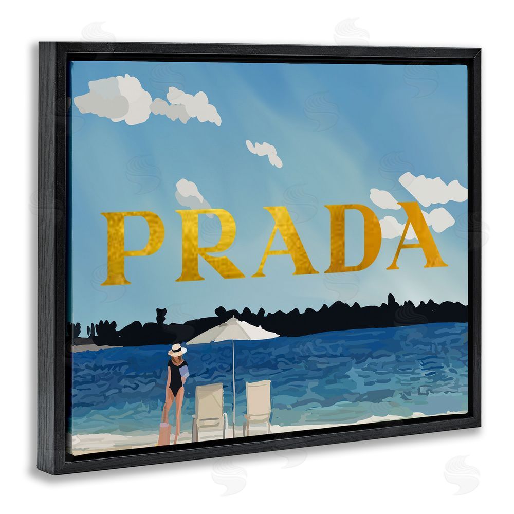 Amelia Noyes Glam Girl on Beach Black Floating Frame Canvas Wall Art Print