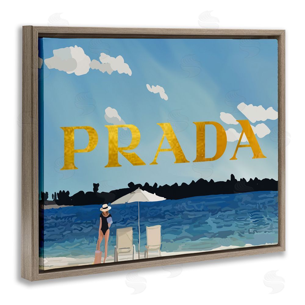 Amelia Noyes Glam Girl on Beach Brown Floating Frame Canvas Wall Art Print