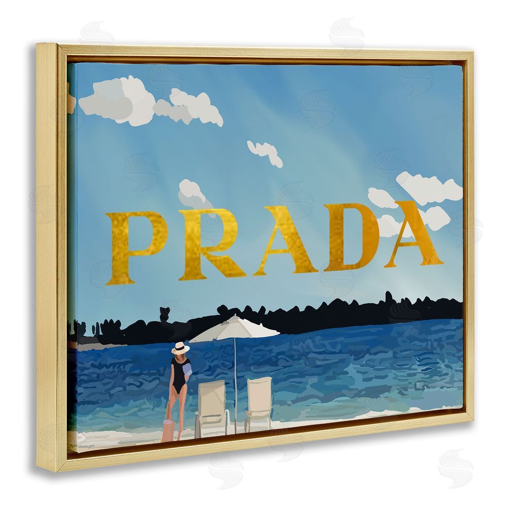 Amelia Noyes Glam Girl on Beach Gold Floating Frame Canvas Wall Art Print