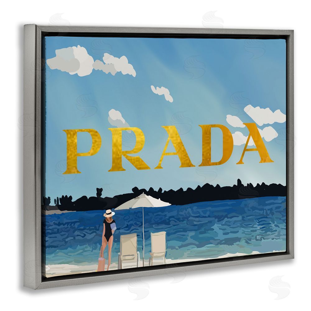 Amelia Noyes Glam Girl on Beach Grey Floating Frame Canvas Wall Art Print