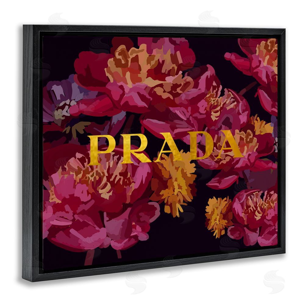 Amelia Noyes Glam Peonies Pattern Black Floating Frame Canvas Wall Art Print