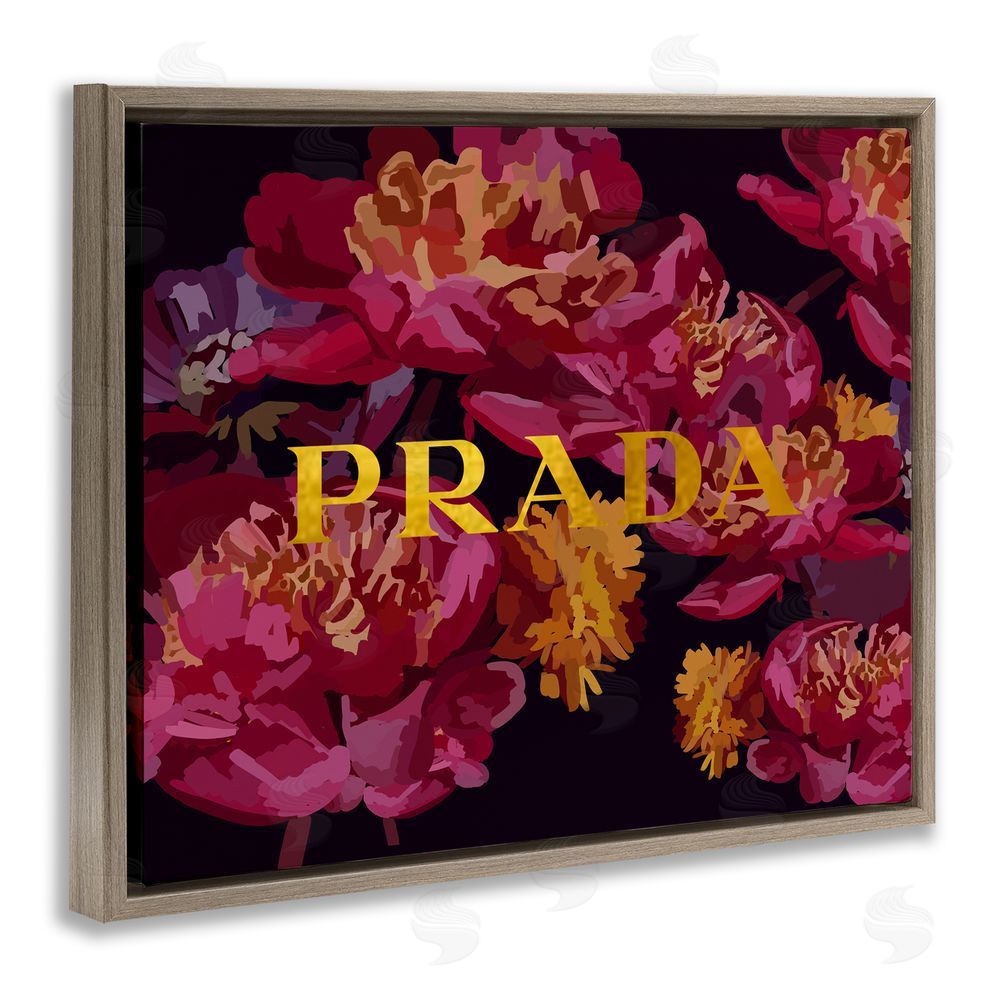 Amelia Noyes Glam Peonies Pattern Brown Floating Frame Canvas Wall Art Print