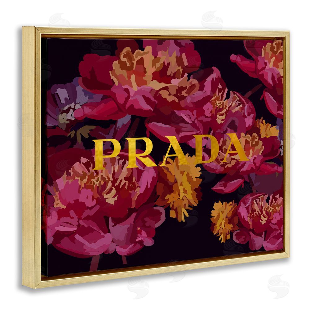 Amelia Noyes Glam Peonies Pattern Gold Floating Frame Canvas Wall Art Print