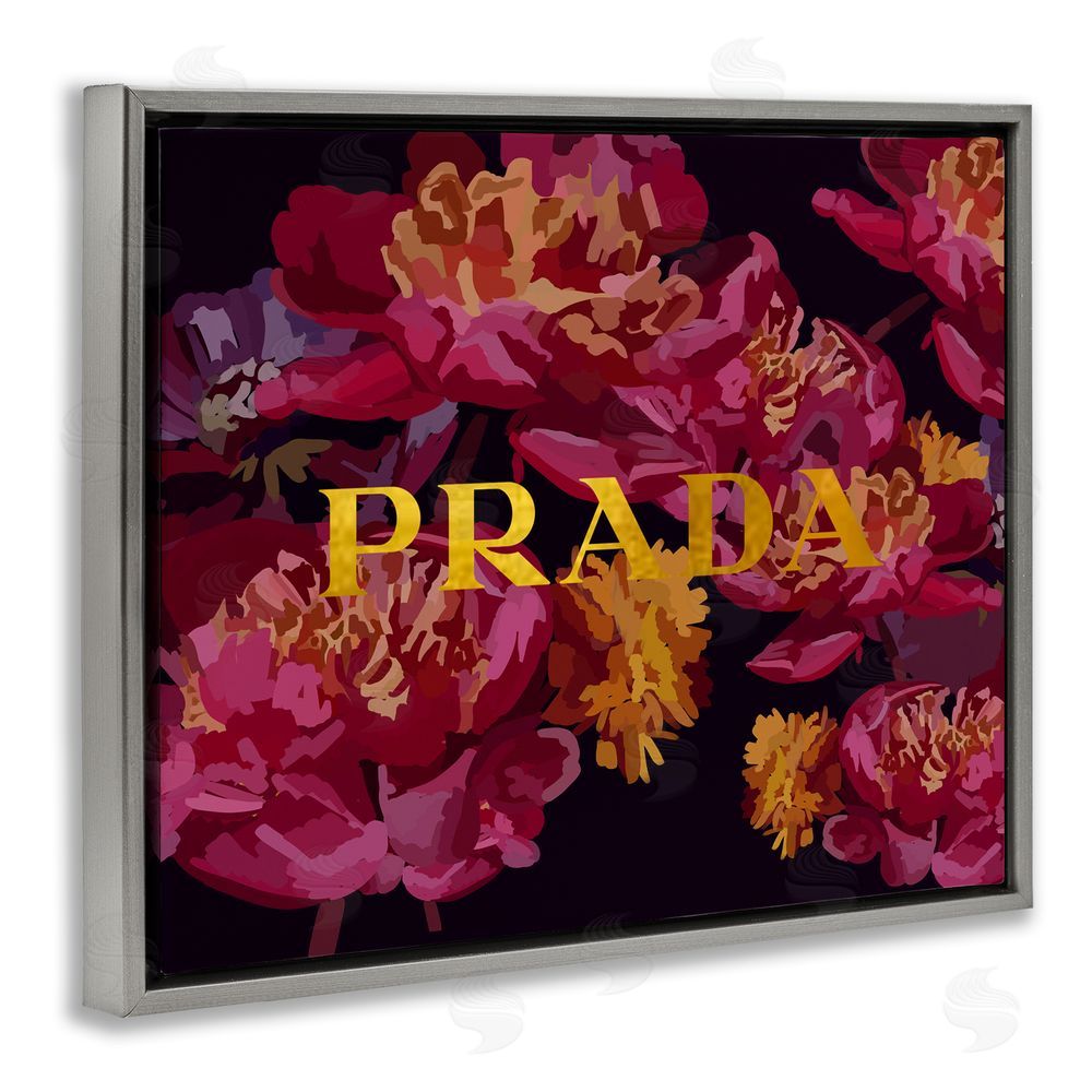 Amelia Noyes Glam Peonies Pattern Grey Floating Frame Canvas Wall Art Print