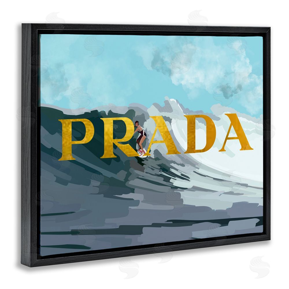 Amelia Noyes Surfing with Glam Detail Black Floating Frame Canvas Wall Art Print