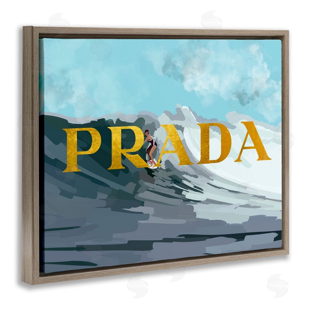 Amelia Noyes Surfing with Glam Detail Brown Floating Frame Canvas Wall Art Print
