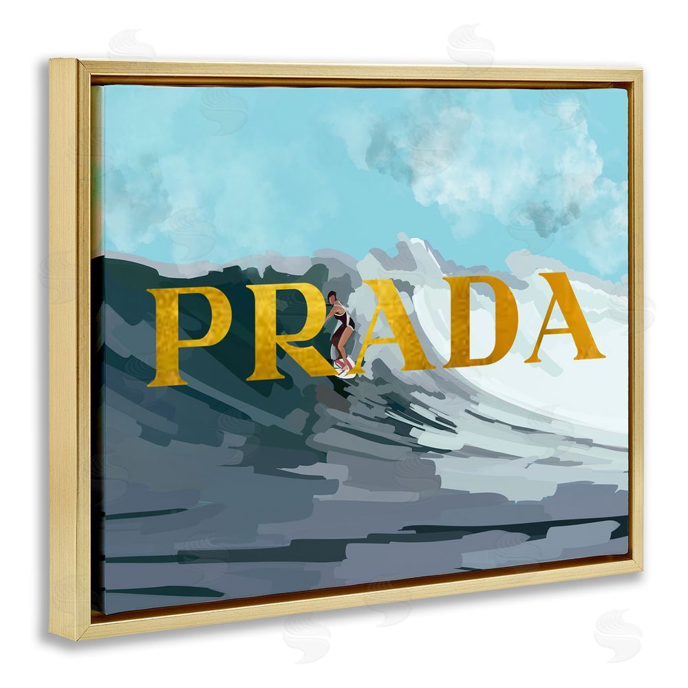 Amelia Noyes Surfing with Glam Detail Gold Floating Frame Canvas Wall Art Print
