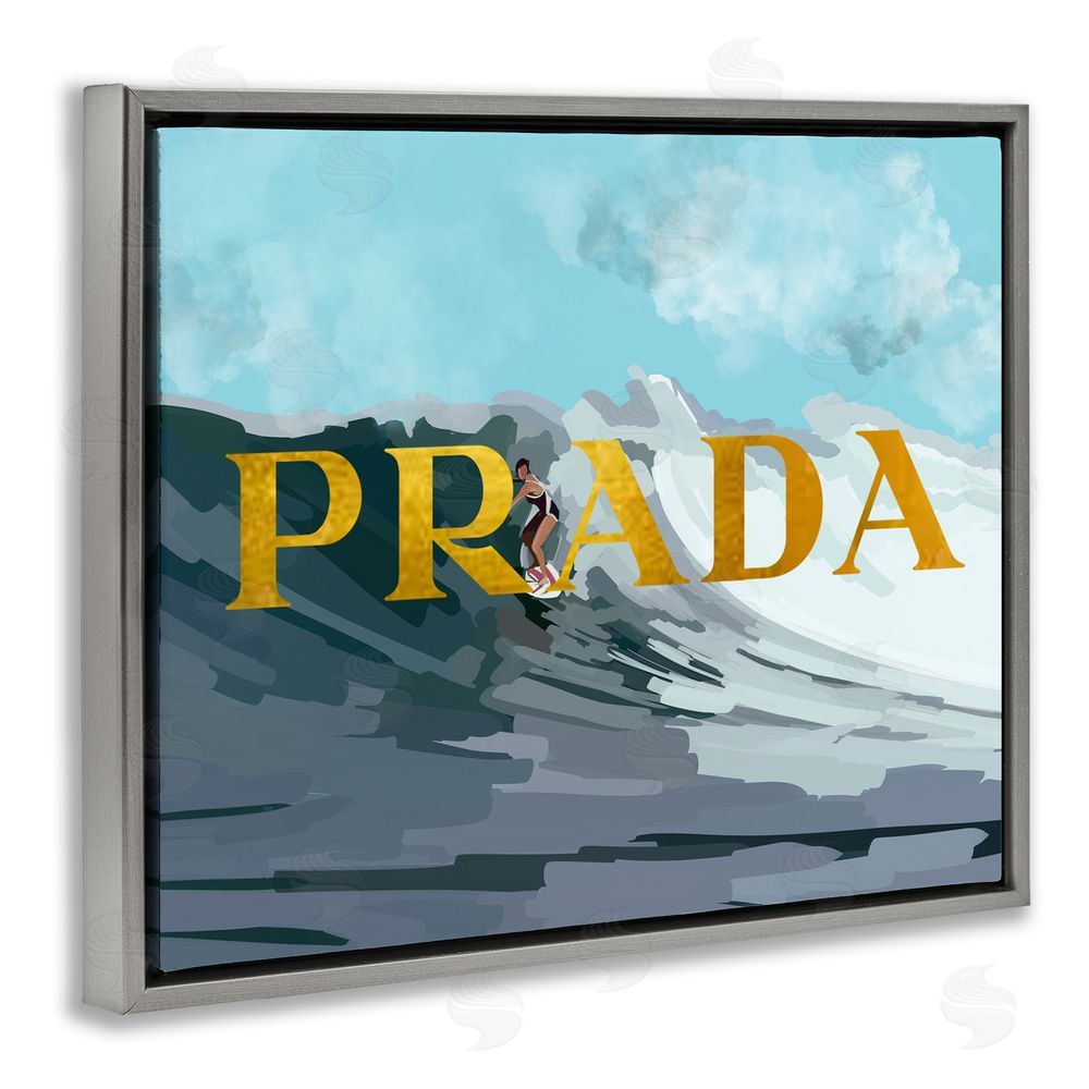 Amelia Noyes Surfing with Glam Detail Grey Floating Frame Canvas Wall Art Print