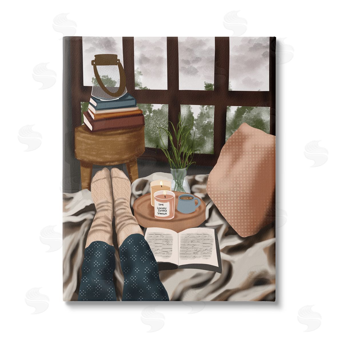 Saba Rauf Relaxing Reading in Bed Stretched Canvas Wall Art Print