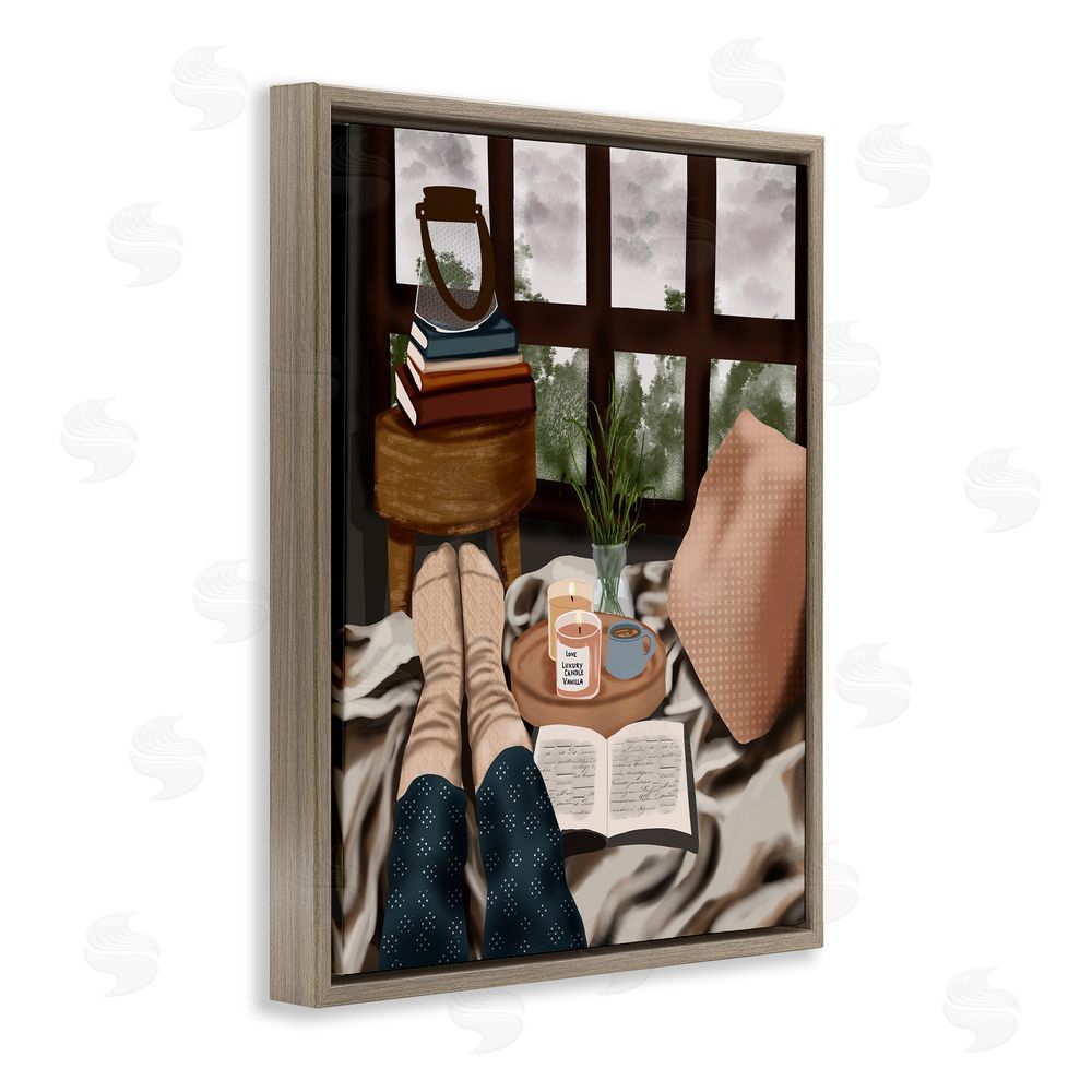 Saba Rauf Relaxing Reading in Bed Brown Floating Frame Canvas Wall Art Print