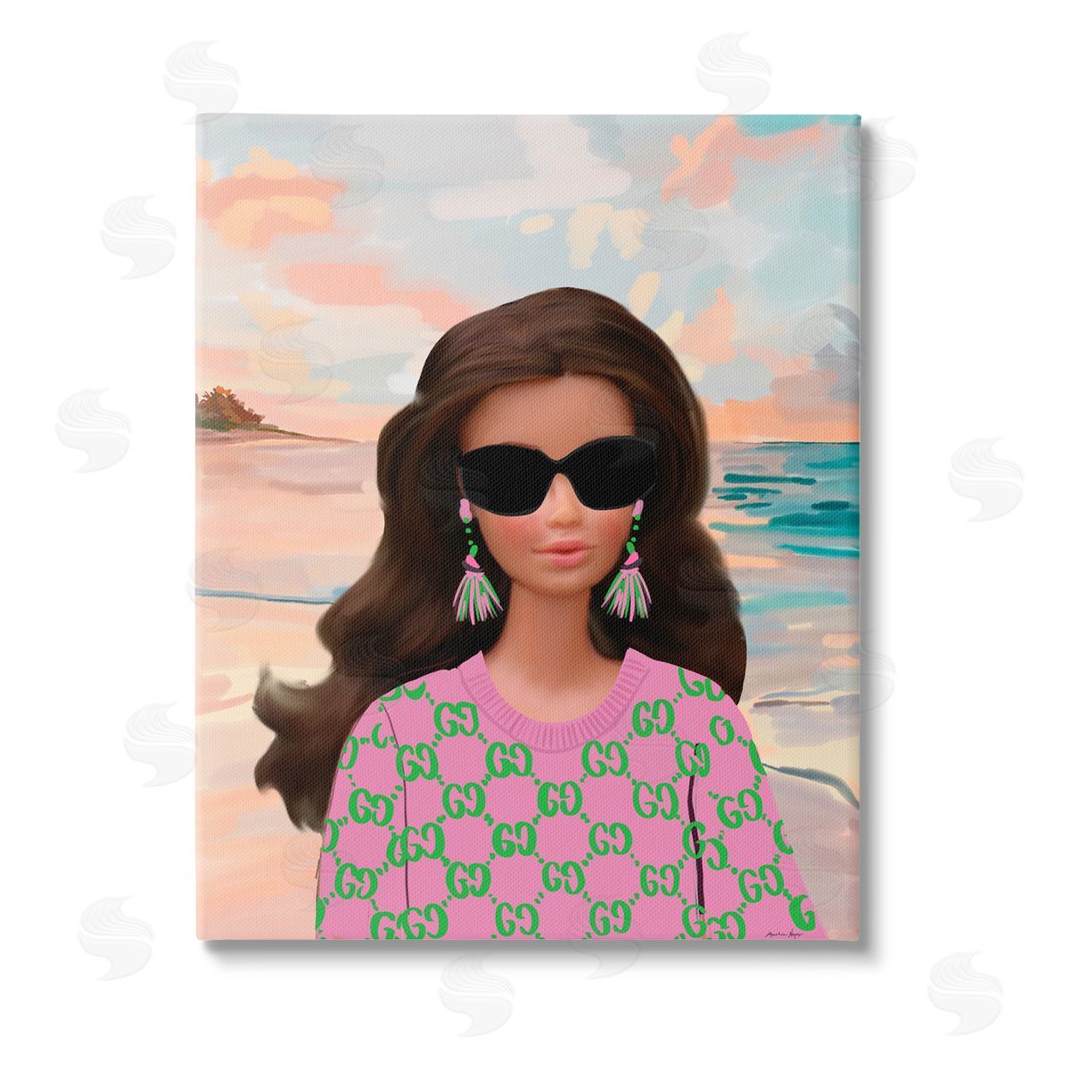 Amelia Noyes Abstract Fashionista on Beach Stretched Canvas Wall Art Print