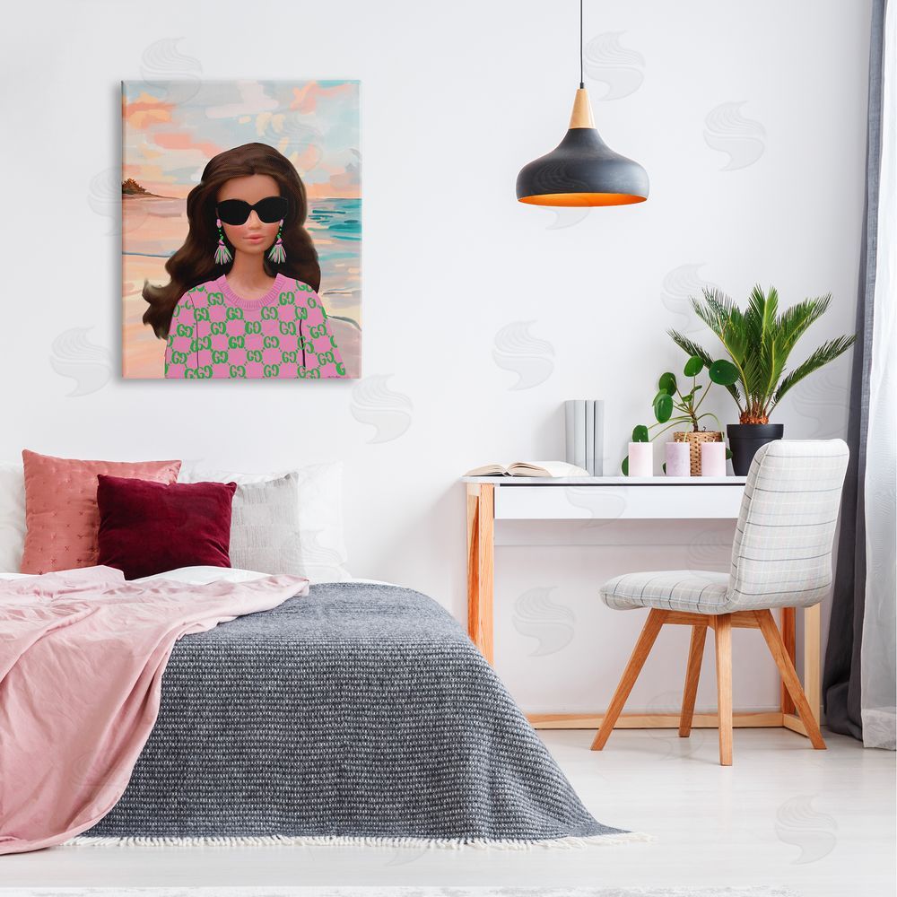 Amelia Noyes Abstract Fashionista on Beach Canvas Wall Art Print in Room