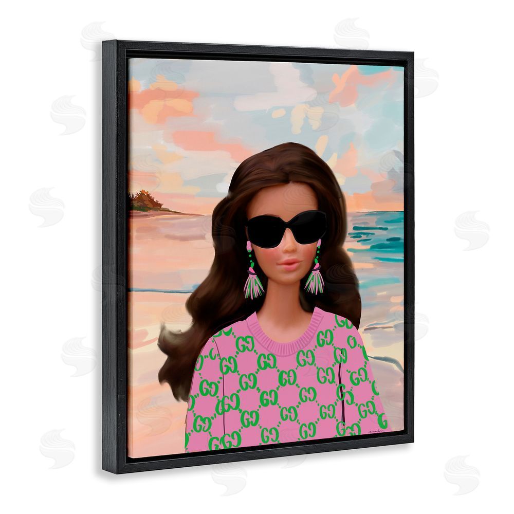 Amelia Noyes Abstract Fashionista on Beach Black Floating Frame Canvas Wall Art Print