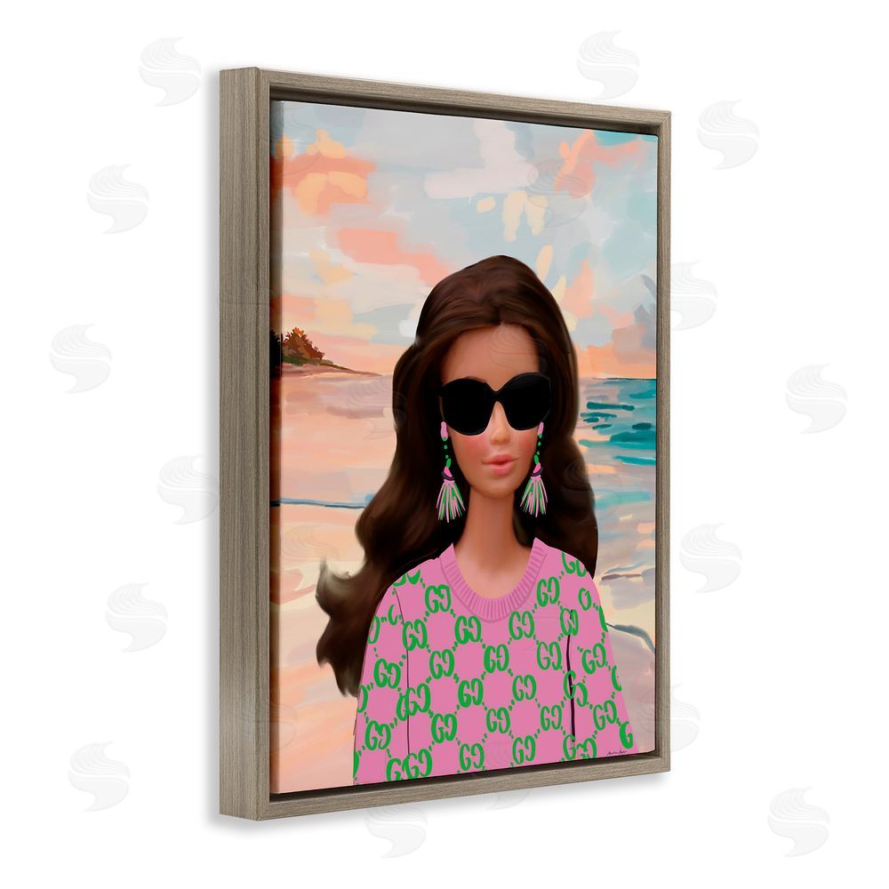 Amelia Noyes Abstract Fashionista on Beach Brown Floating Frame Canvas Wall Art Print