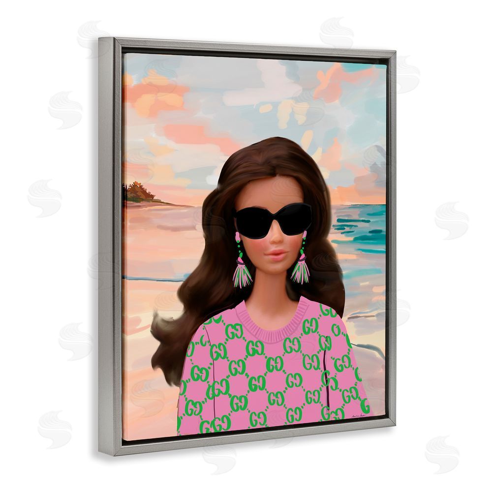 Amelia Noyes Abstract Fashionista on Beach Grey Floating Frame Canvas Wall Art Print