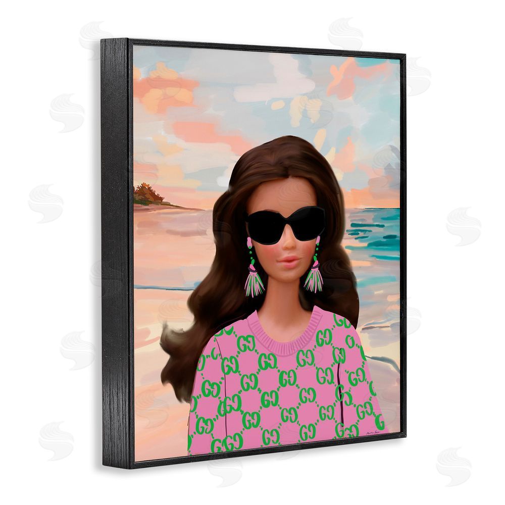 Amelia Noyes Abstract Fashionista on Beach Black Framed Giclee Wall Art Print