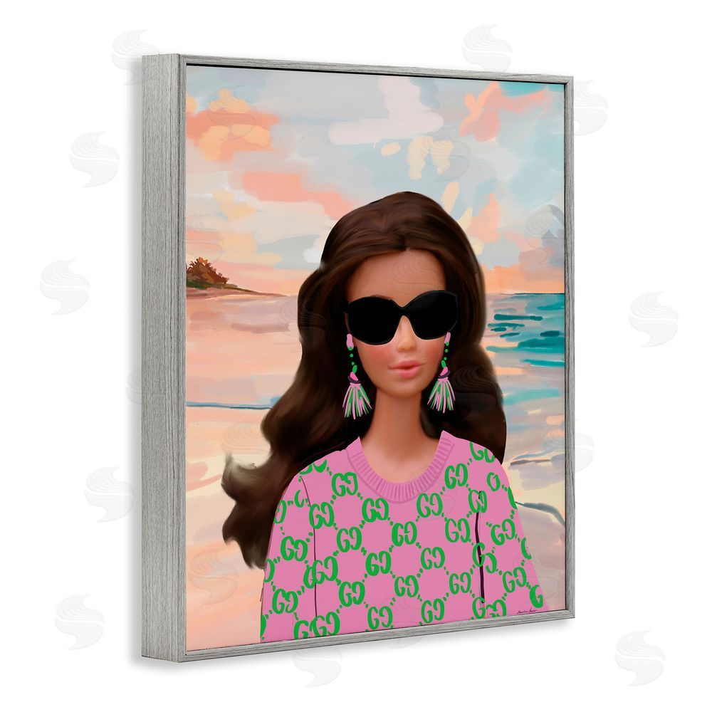 Amelia Noyes Abstract Fashionista on Beach Gray Framed Giclee Wall Art Print