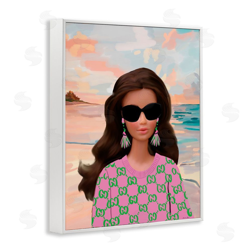 Amelia Noyes Abstract Fashionista on Beach White Framed Giclee Wall Art Print