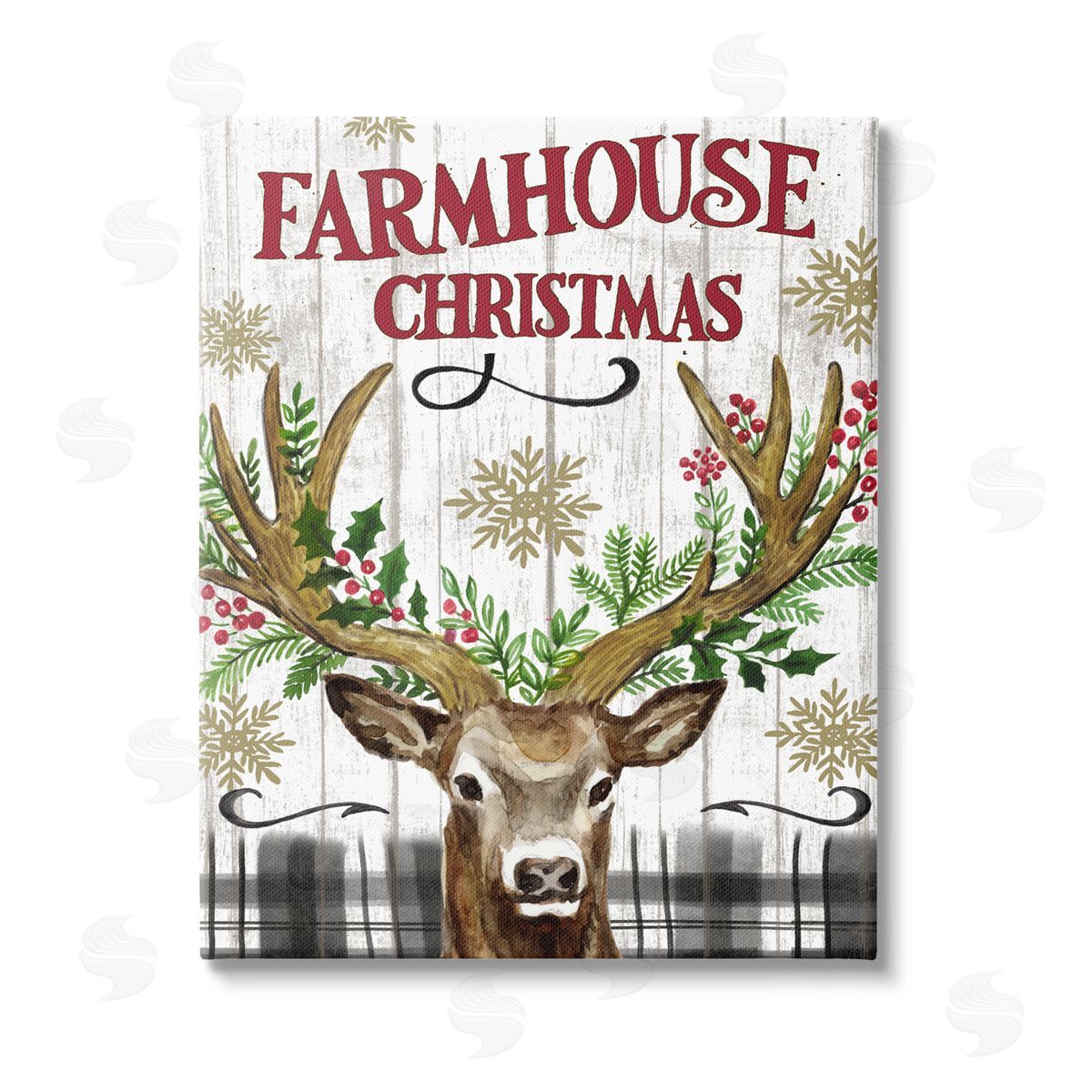 Elena Vladykina Farmhouse Christmas with Plaid Stretched Canvas Wall Art Print
