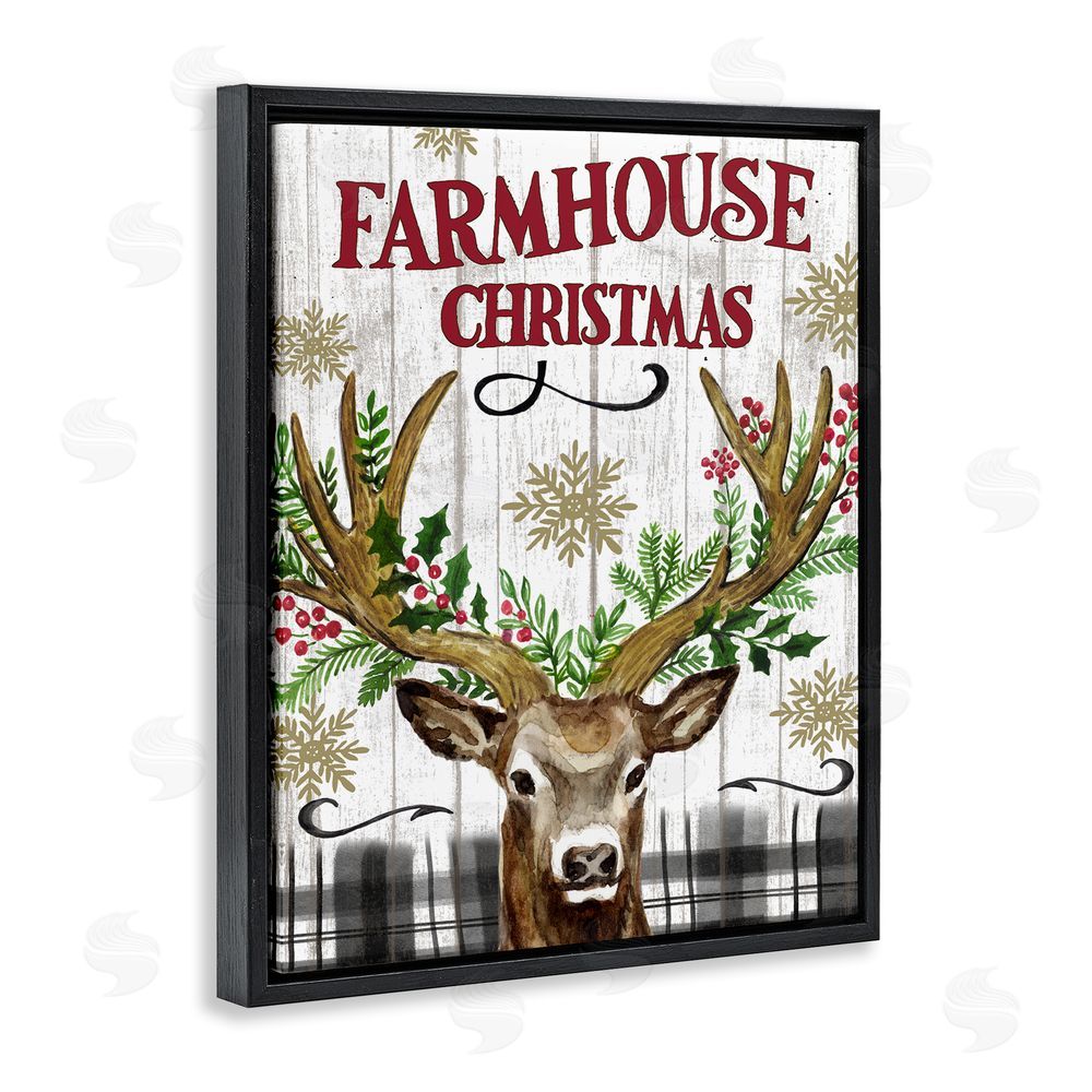 Elena Vladykina Farmhouse Christmas with Plaid Black Floating Frame Canvas Wall Art Print