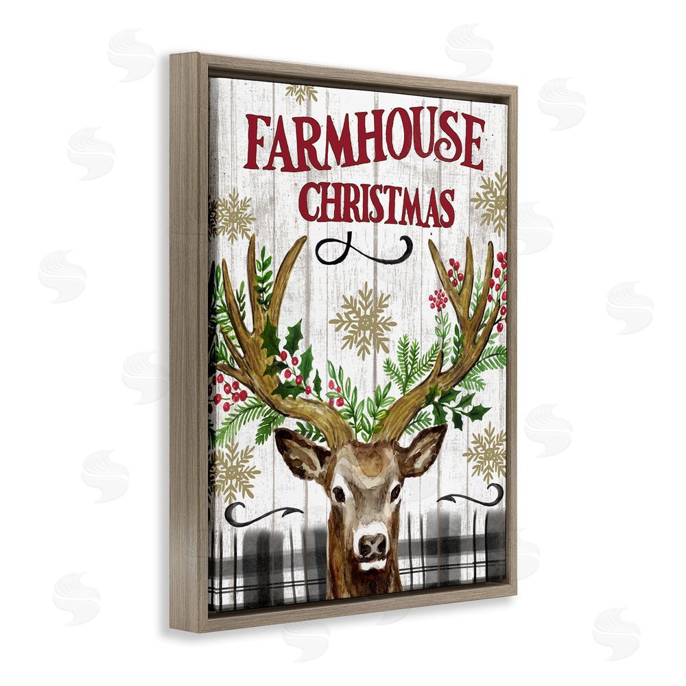 Elena Vladykina Farmhouse Christmas with Plaid Brown Floating Frame Canvas Wall Art Print