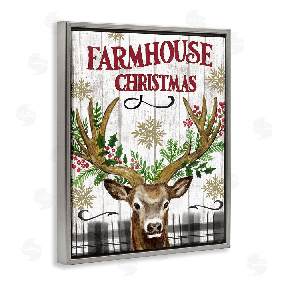 Elena Vladykina Farmhouse Christmas with Plaid Grey Floating Frame Canvas Wall Art Print