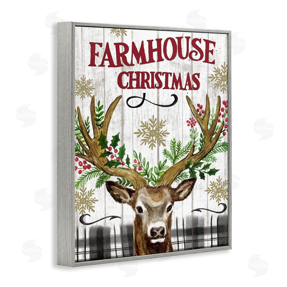 Elena Vladykina Farmhouse Christmas with Plaid Gray Framed Giclee Wall Art Print