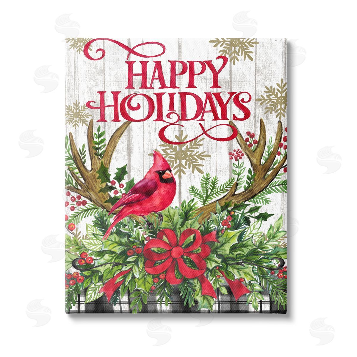 Elena Vladykina Happy Holidays Cardinal Stretched Canvas Wall Art Print