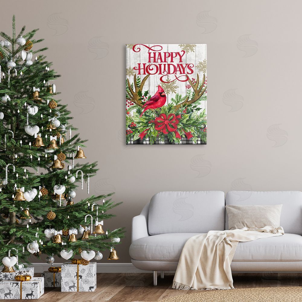Elena Vladykina Happy Holidays Cardinal Canvas Wall Art Print in Room
