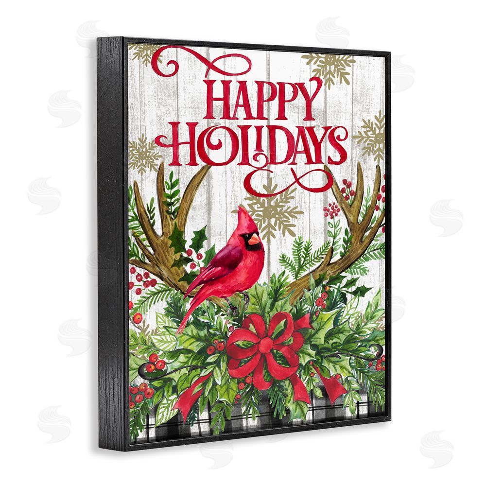 Elena Vladykina Happy Holidays Cardinal Black Framed Giclee Wall Art Print