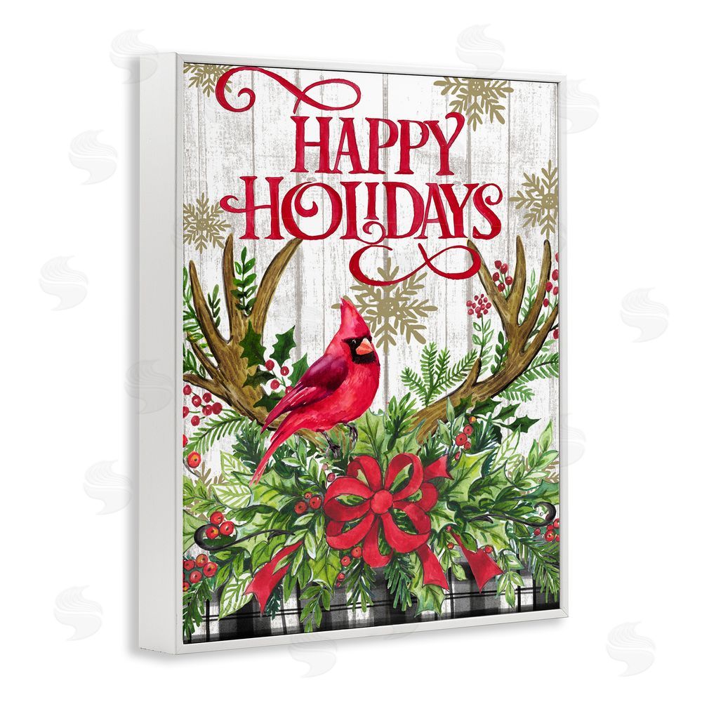 Elena Vladykina Happy Holidays Cardinal White Framed Giclee Wall Art Print