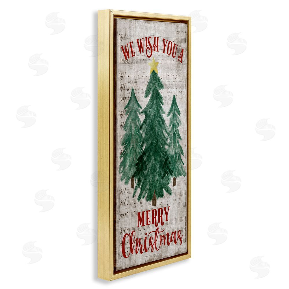 Natalie Carpentieri Merry Christmas Sheet Music Gold Floating Frame Canvas Wall Art Print