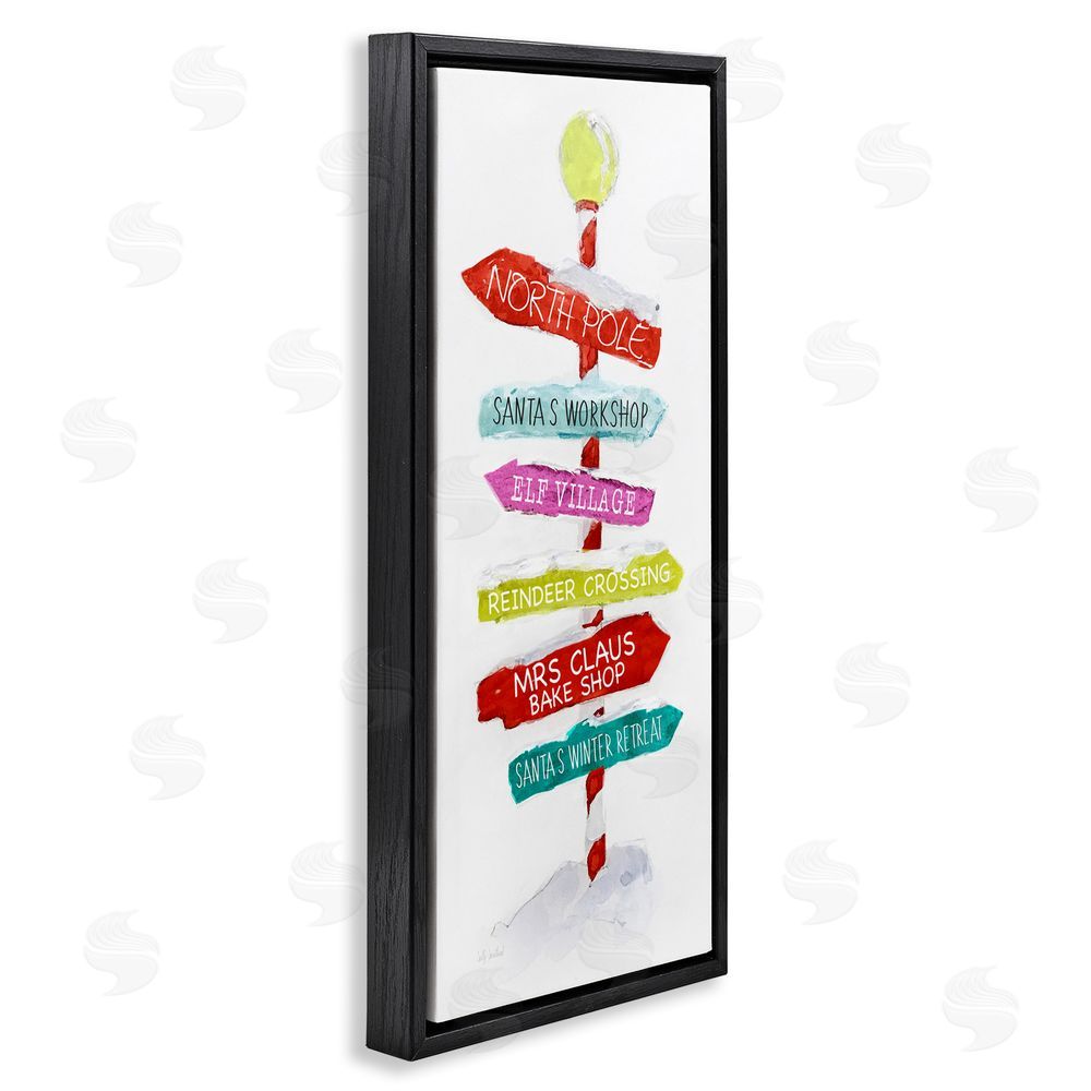 Sally Swatland Holiday Directional Sign Black Floating Frame Canvas Wall Art Print