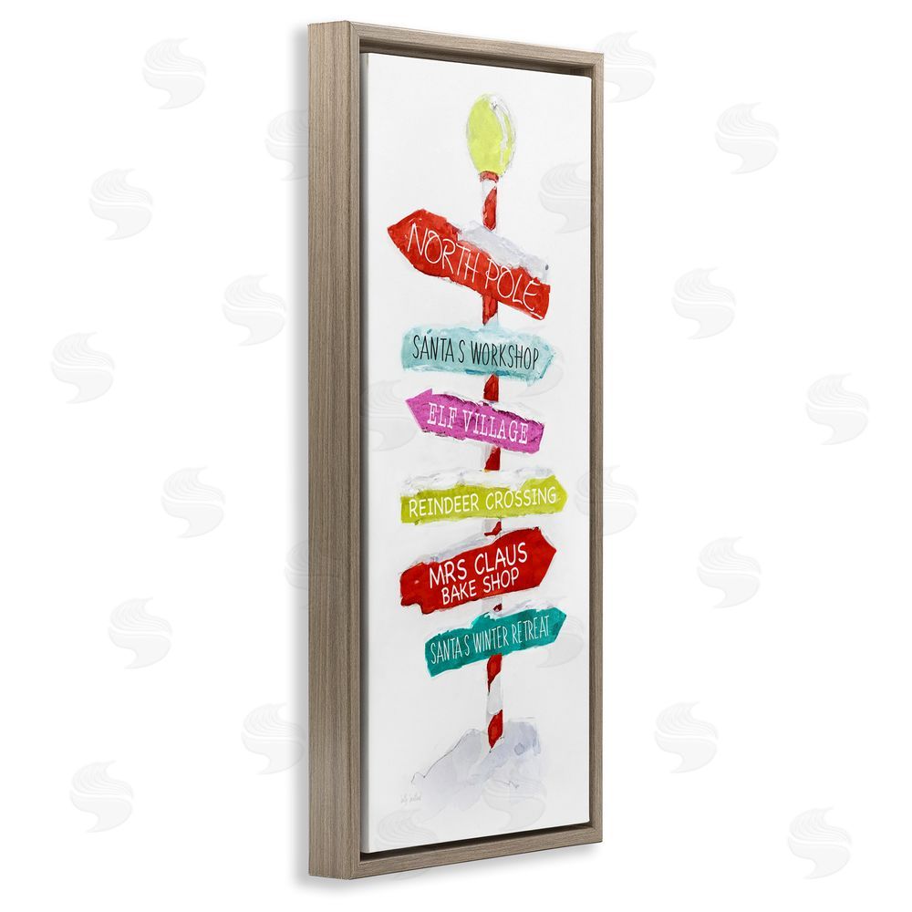 Sally Swatland Holiday Directional Sign Brown Floating Frame Canvas Wall Art Print