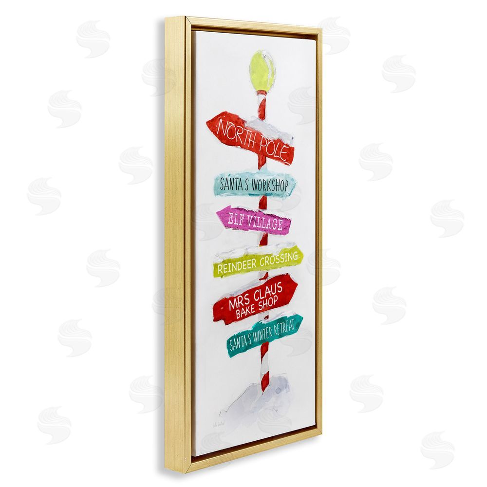 Sally Swatland Holiday Directional Sign Gold Floating Frame Canvas Wall Art Print