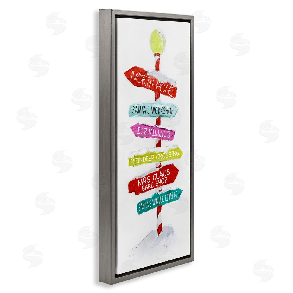 Sally Swatland Holiday Directional Sign Grey Floating Frame Canvas Wall Art Print