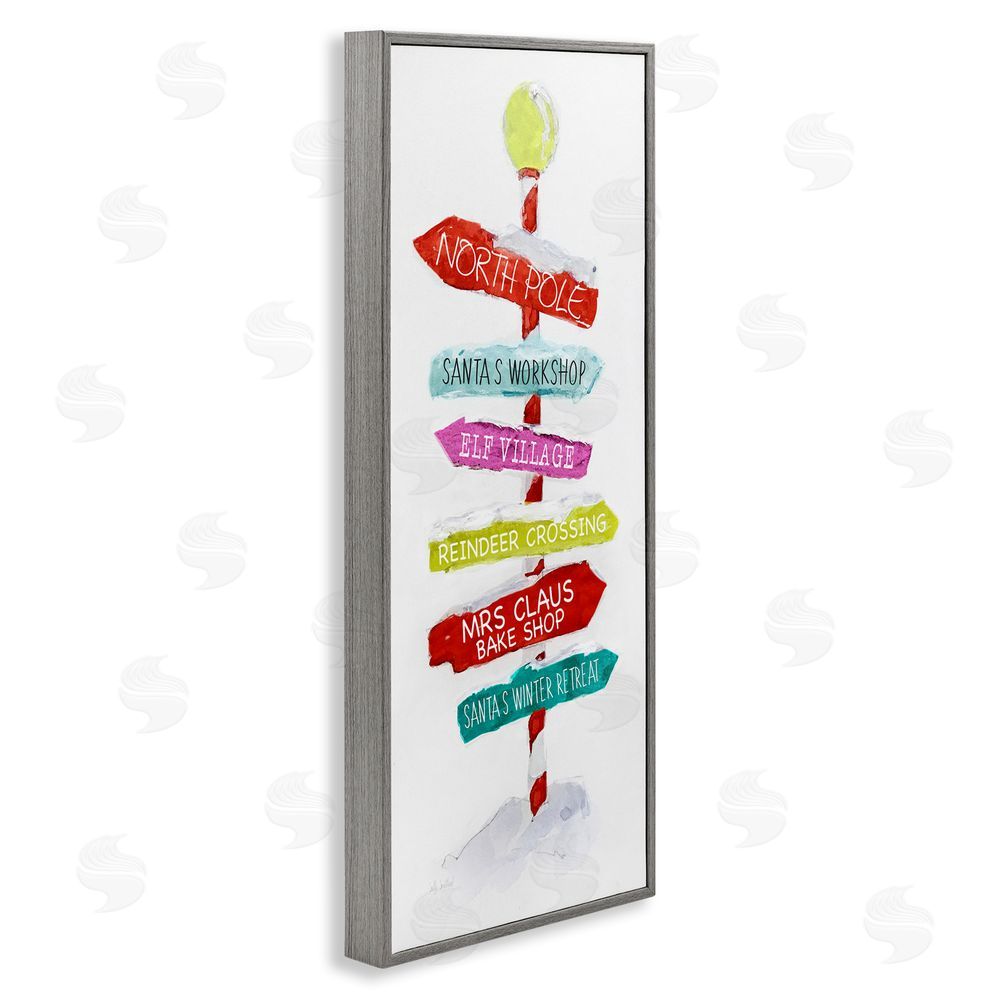 Sally Swatland Holiday Directional Sign Gray Framed Giclee Wall Art Print