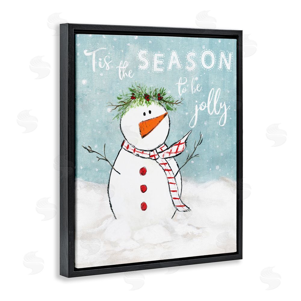Janet Tava Tis the Season Snowman Black Floating Frame Canvas Wall Art Print