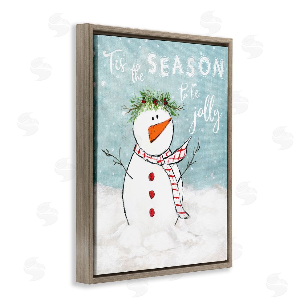 Janet Tava Tis the Season Snowman Brown Floating Frame Canvas Wall Art Print