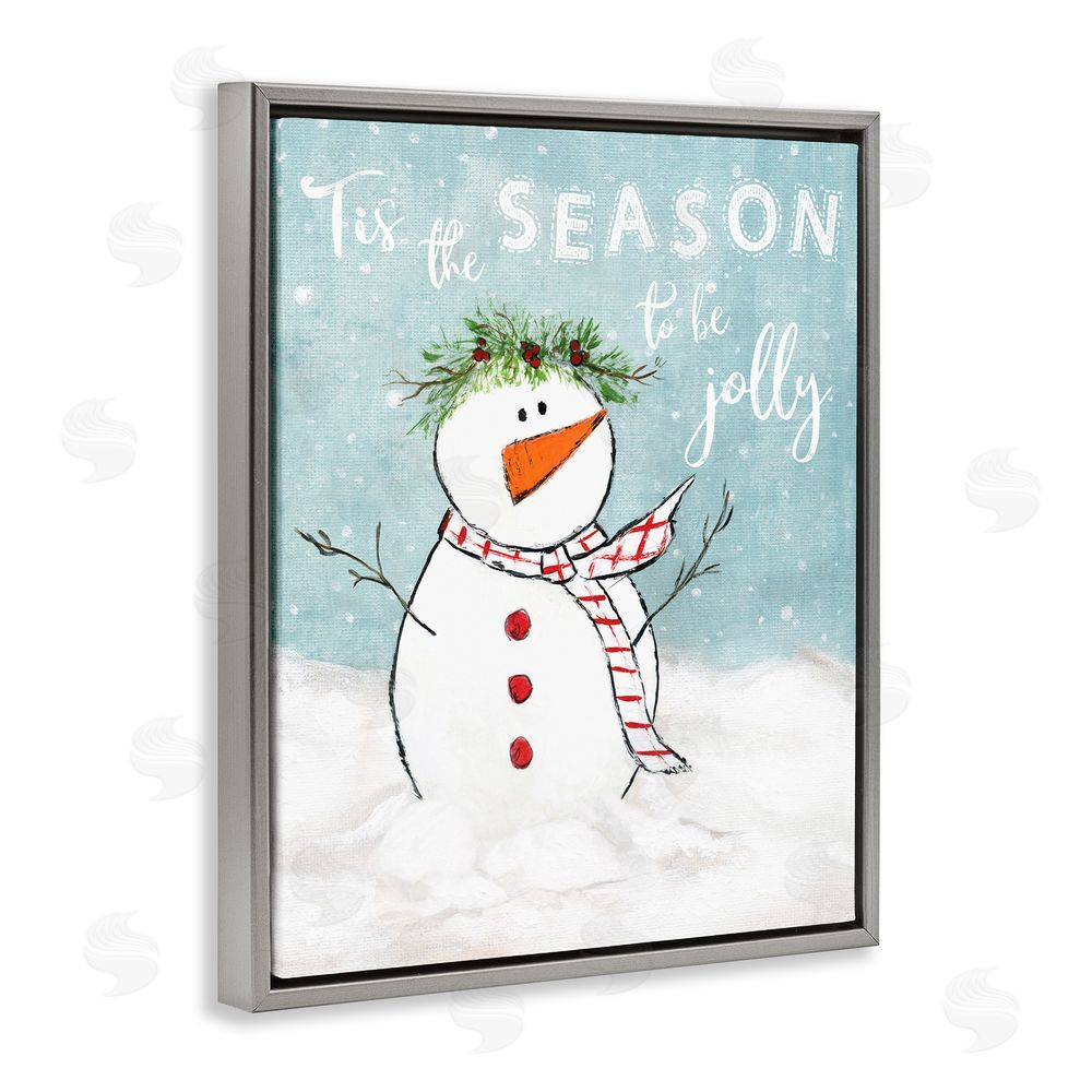 Janet Tava Tis the Season Snowman Grey Floating Frame Canvas Wall Art Print