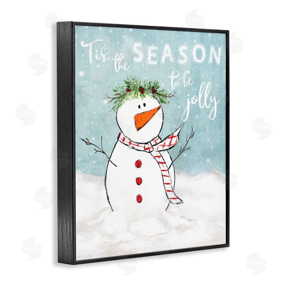 Janet Tava Tis the Season Snowman Black Framed Giclee Wall Art Print